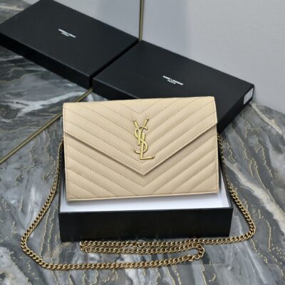 Envelope Chain Wallet Beige
